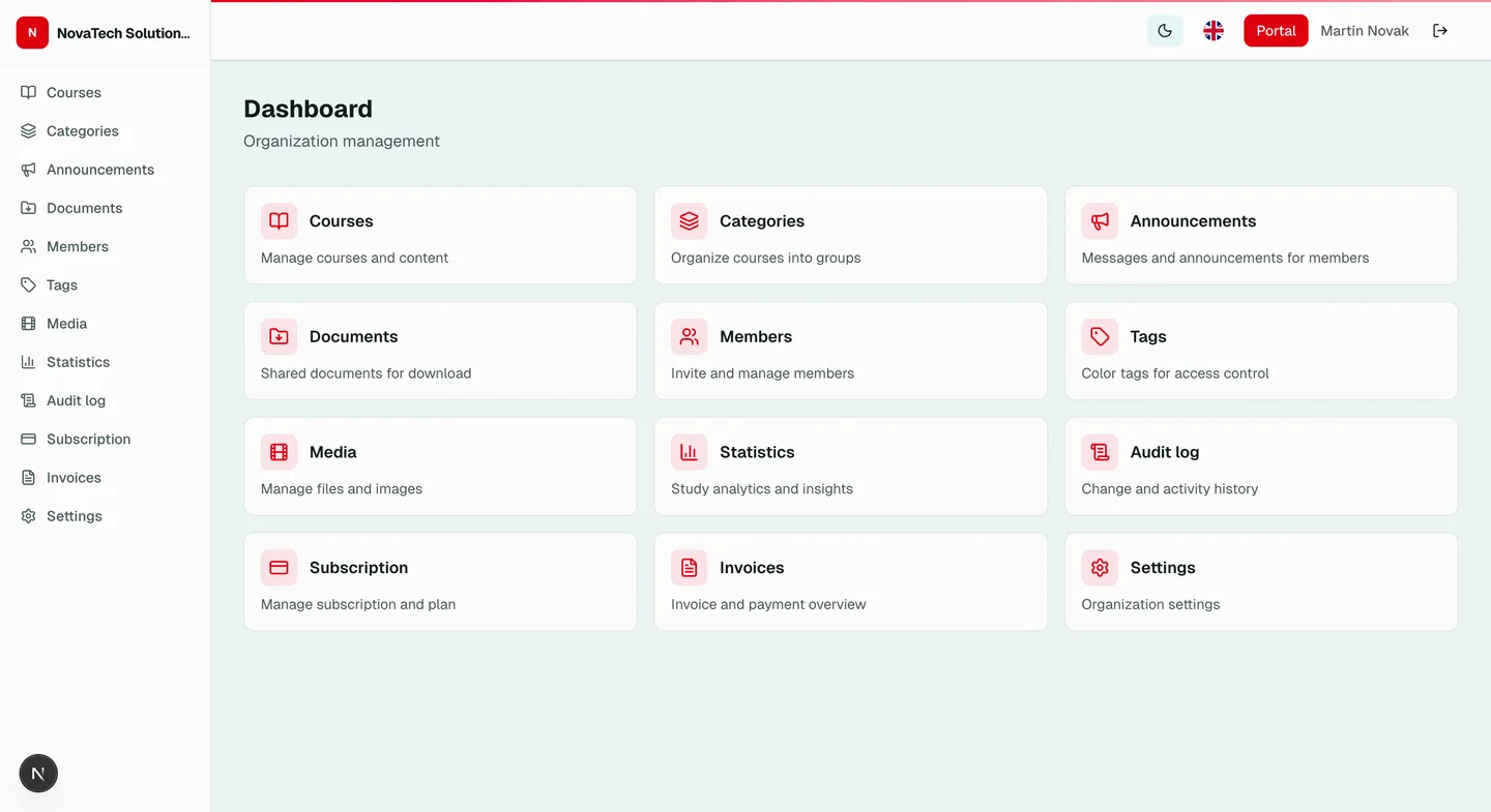 LearnSkill admin dashboard -- organization overview