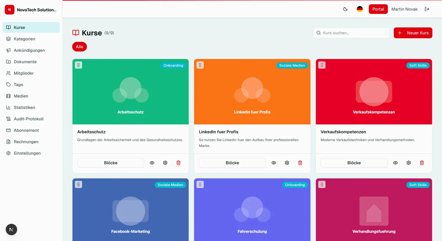 LearnSkill Kurs-Editor -- Verwaltung von Blocken und Inhalten