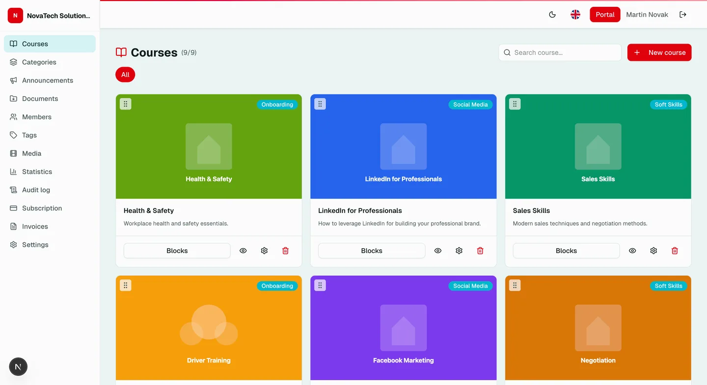 LearnSkill course builder -- managing blocks and content